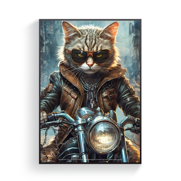 Angry Cat on a Motorcycle Poster